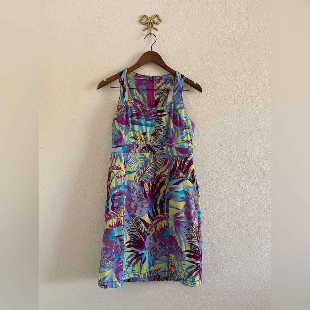 Title Nine Arabella Nimblene Halter Dress Purple/Green Back Zip Womens Size 4